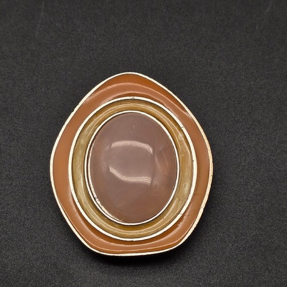 Avon 1987 Celia Sebiri for Avon Brooch Pink Rose Quartz Oval Enamel